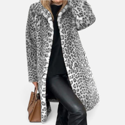 Duvrier | Women's Long Coat with Leopard Print
