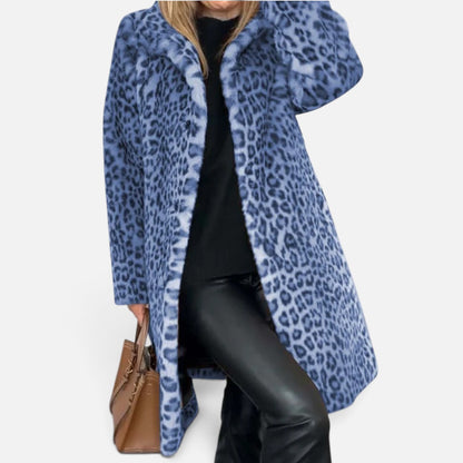 Duvrier | Women's Long Coat with Leopard Print