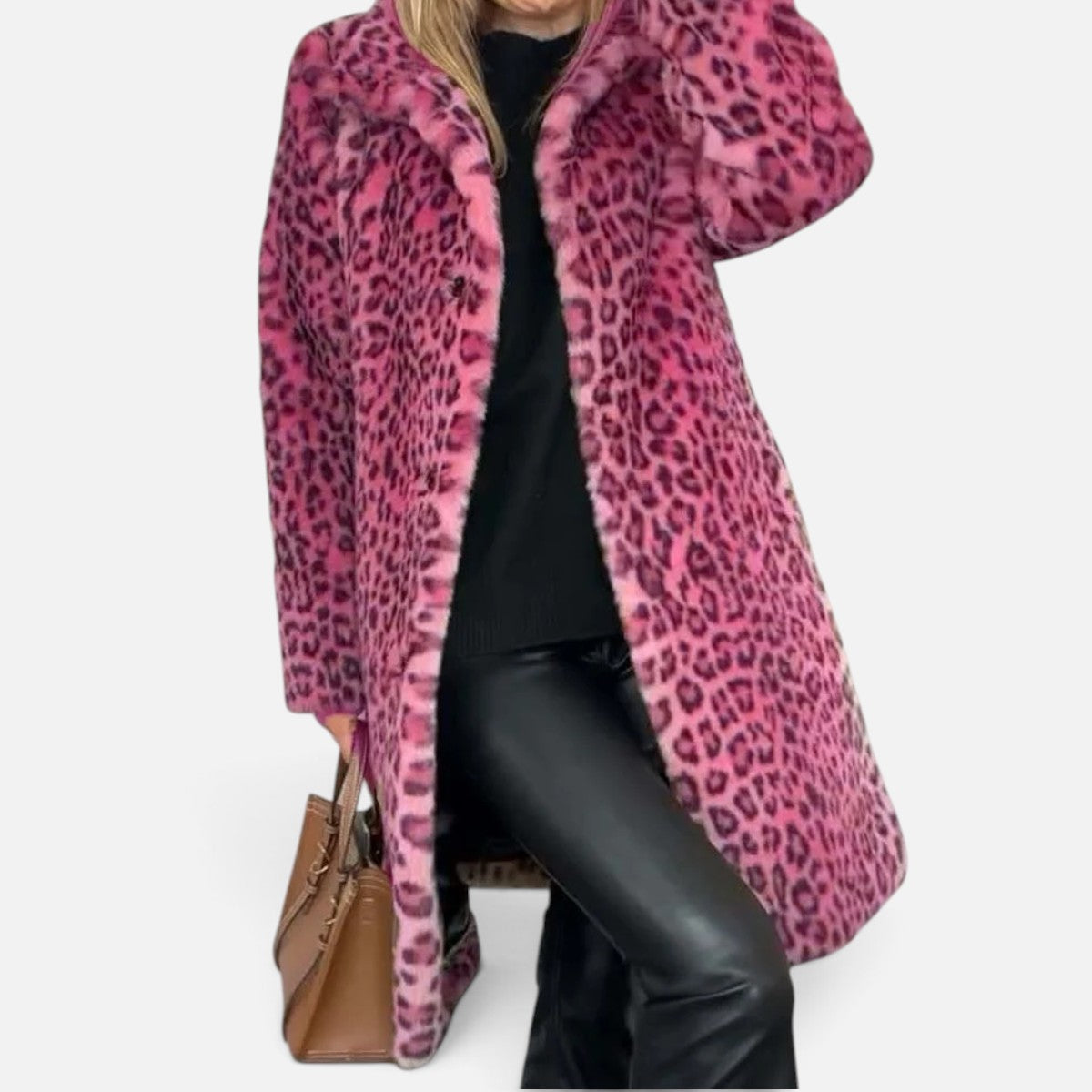 Duvrier | Women's Long Coat with Leopard Print