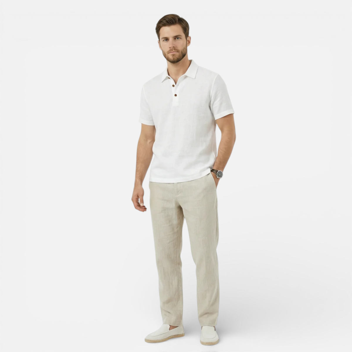 Duvrier | Men’s Lightweight Linen Polo Shirt- Breathable Holiday Wear