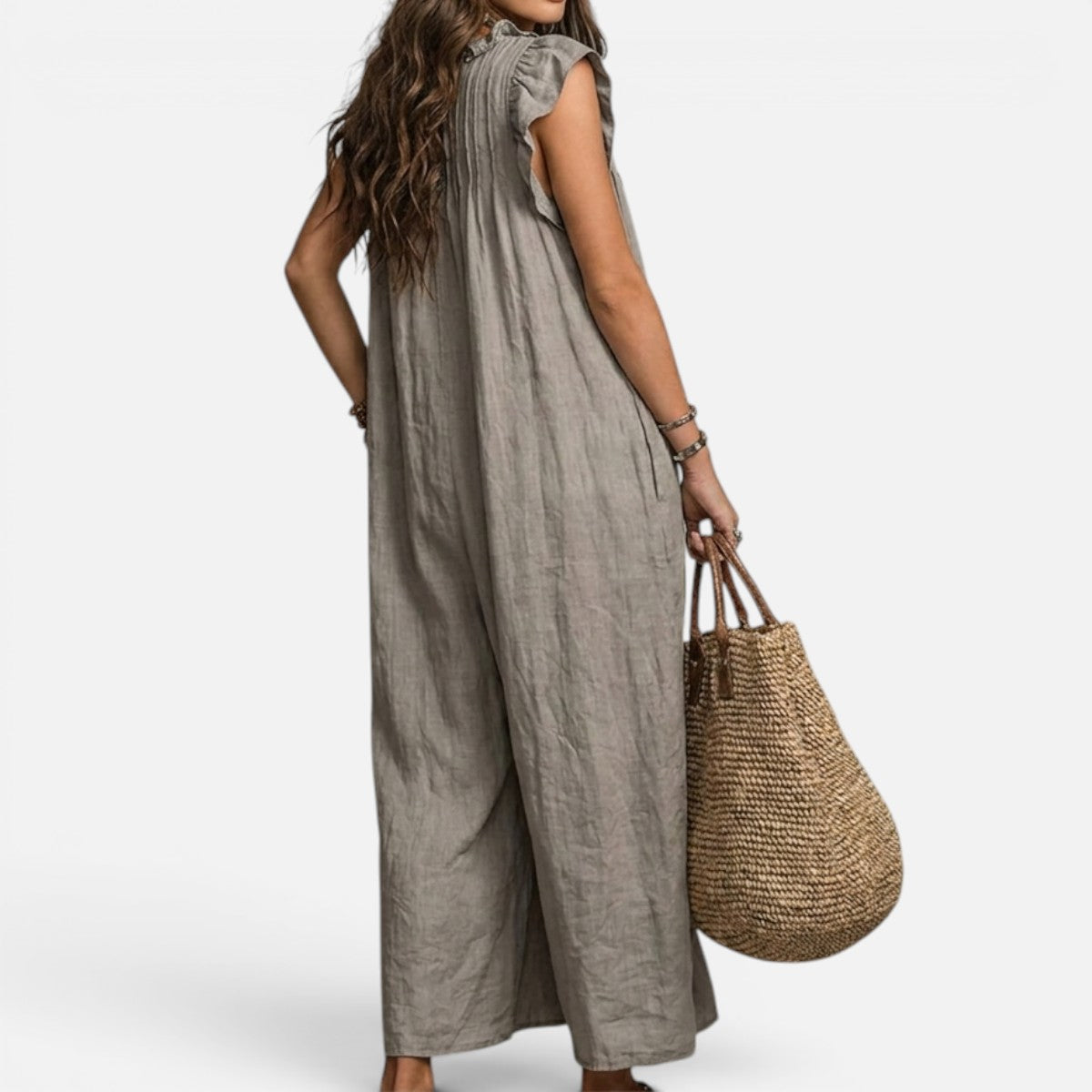 Duvrier | Women’s Elegant Flowy Bohemian Long Cotton Linen Dress With Ruffles