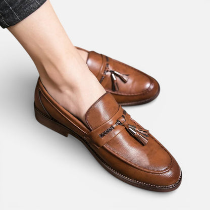 Duvrier | Men’s Classic Leather Tassel Loafers - Slip-On Formal Dress Shoes