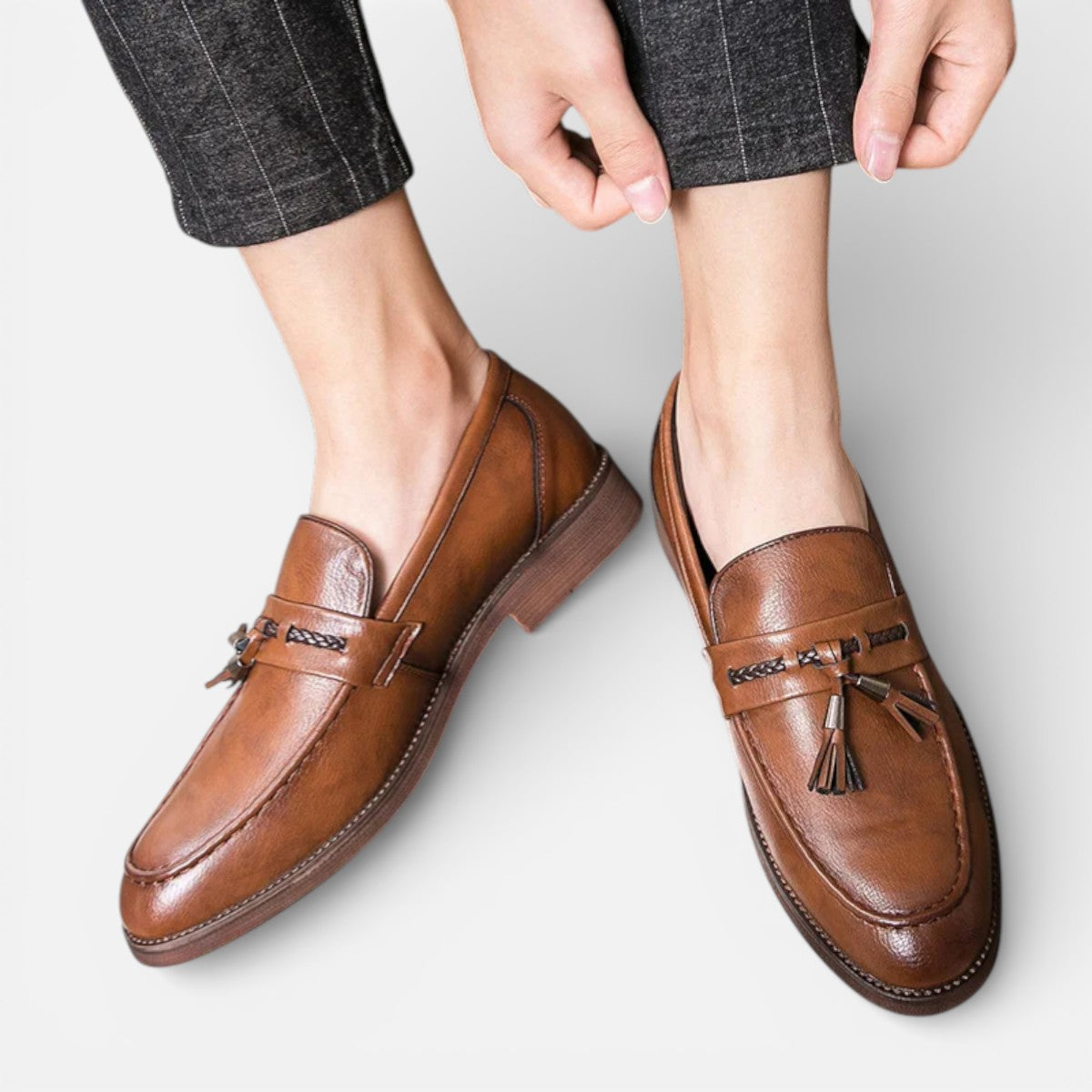 Duvrier | Men’s Classic Leather Tassel Loafers - Slip-On Formal Dress Shoes