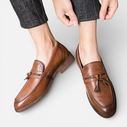 Duvrier | Men’s Classic Leather Tassel Loafers - Slip-On Formal Dress Shoes