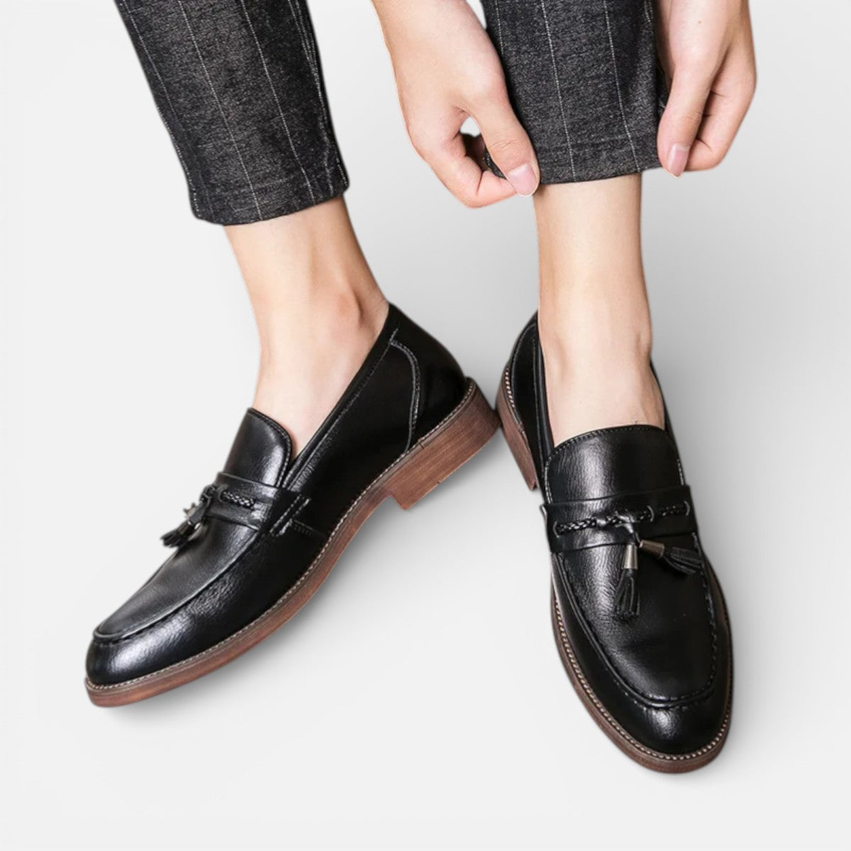 Duvrier | Men’s Classic Leather Tassel Loafers - Slip-On Formal Dress Shoes