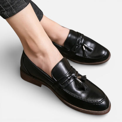 Duvrier | Men’s Classic Leather Tassel Loafers - Slip-On Formal Dress Shoes