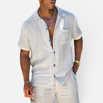 Duvrier | Men's Linen Blend Short Sleeve Loungewear Set