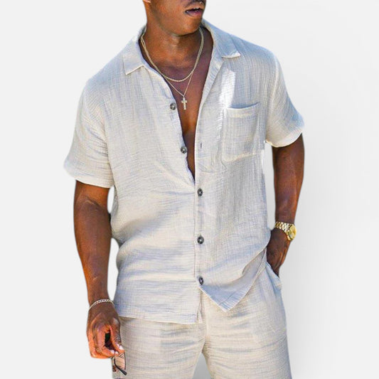 Duvrier | Men's Linen Blend Short Sleeve Loungewear Set