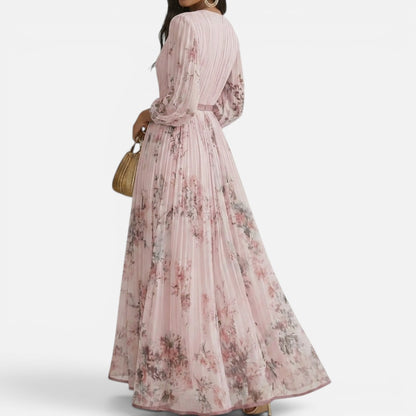 Duvrier | Women's Ascot Floral V-Neck Long Sleeve Maxi Dress