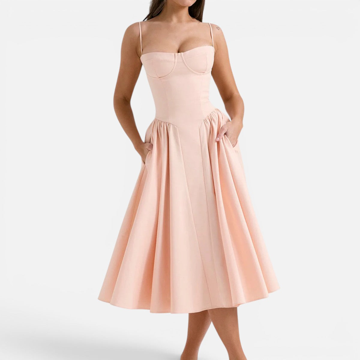 Duvrier | Women's Elegant Corset Midi Dress with Adjustable Straps
