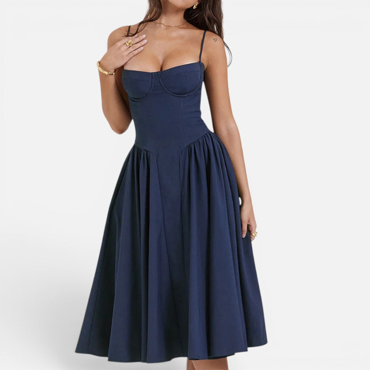 Duvrier | Women's Elegant Corset Midi Dress with Adjustable Straps