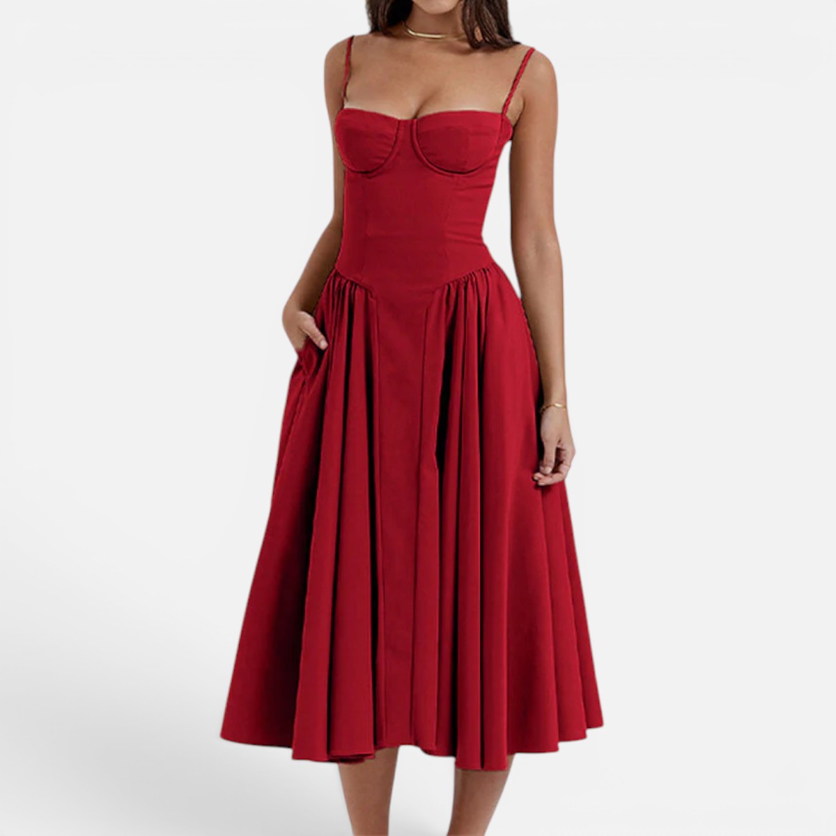 Duvrier | Women's Elegant Corset Midi Dress with Adjustable Straps