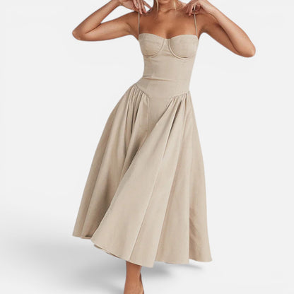 Duvrier | Women's Elegant Corset Midi Dress with Adjustable Straps