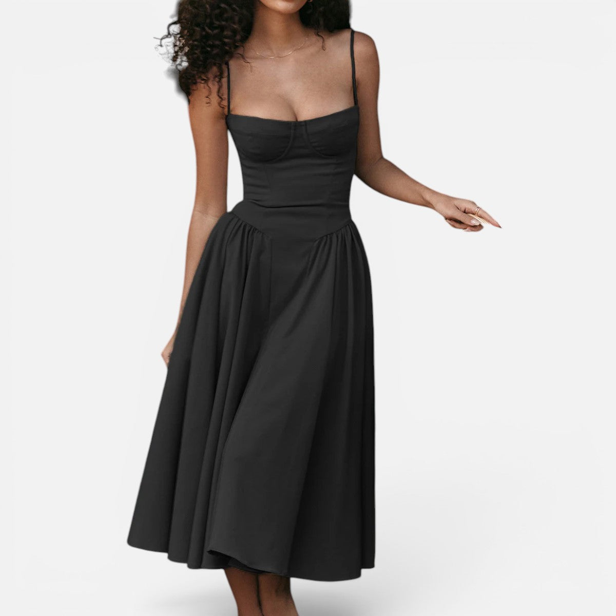 Duvrier | Women's Elegant Corset Midi Dress with Adjustable Straps