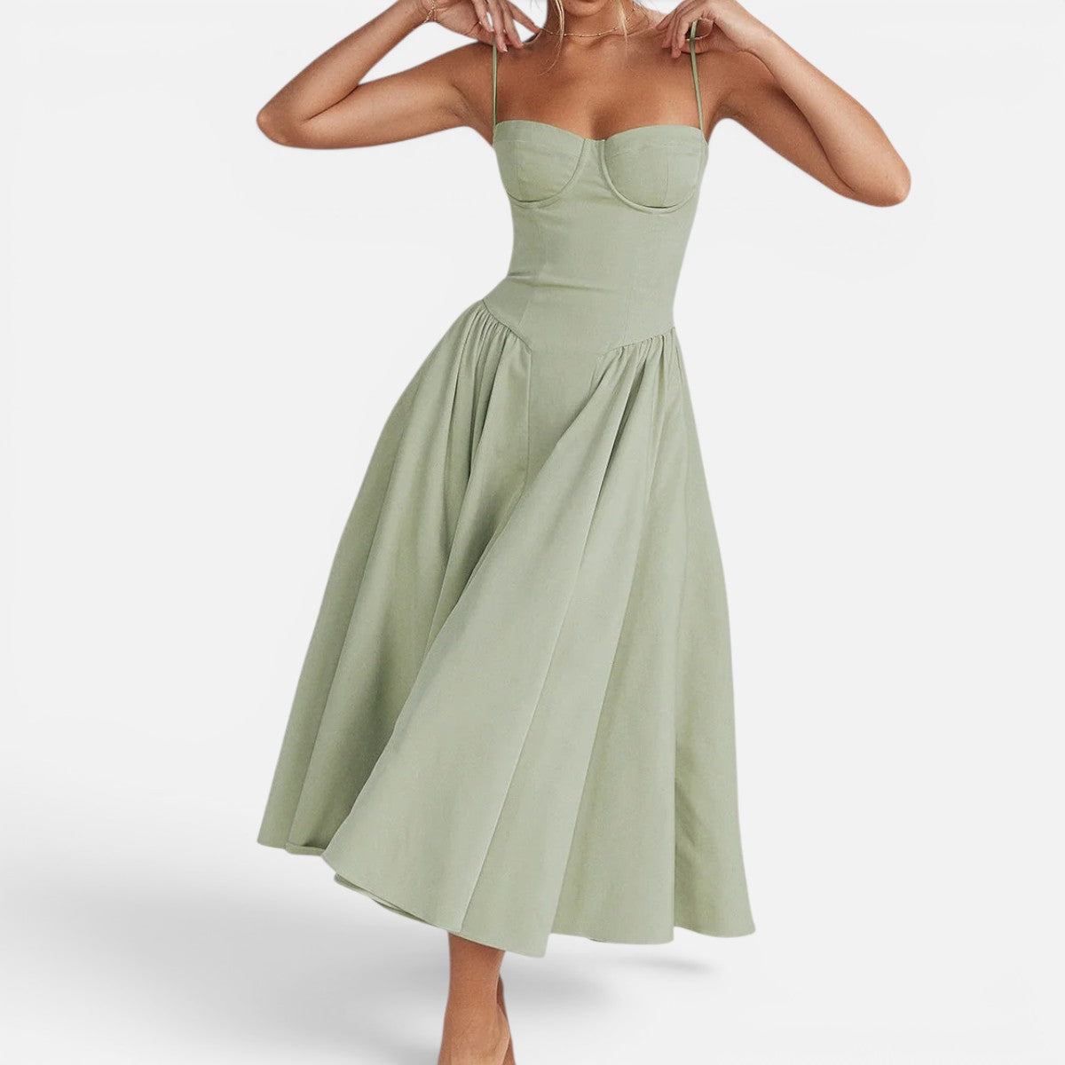Duvrier | Women's Elegant Corset Midi Dress with Adjustable Straps