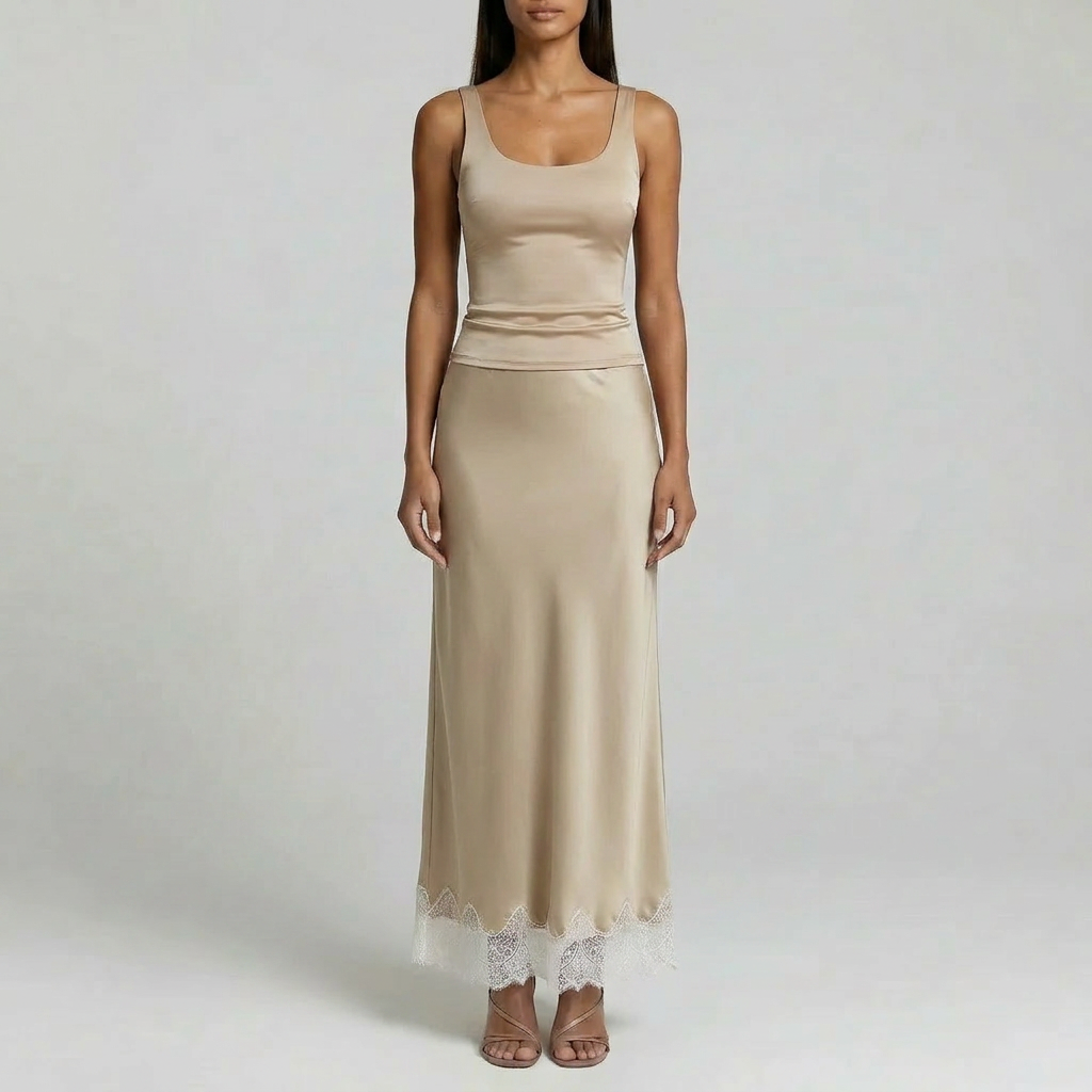 Duvrier | Women’s Trim Lace Midi Skirt – Smart Casual Styling