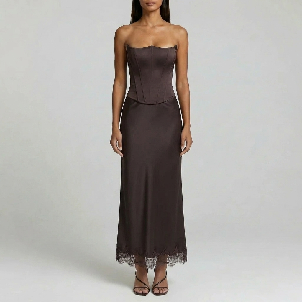 Duvrier | Women’s Trim Lace Midi Skirt – Smart Casual Styling