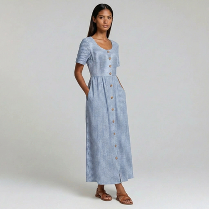 Duvrier | Women’s Striped Midi Dress - Summer Casual Wear