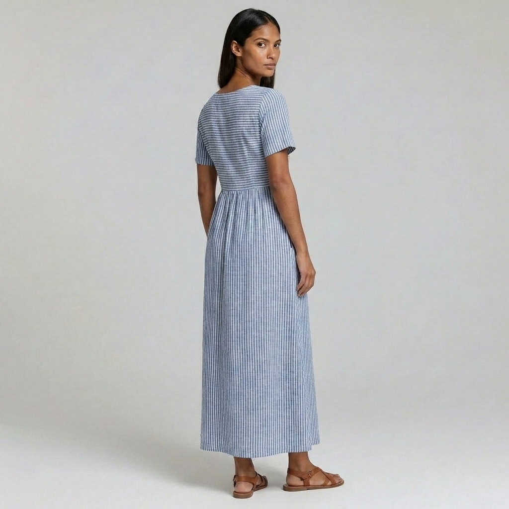 Duvrier | Women’s Striped Midi Dress - Summer Casual Wear