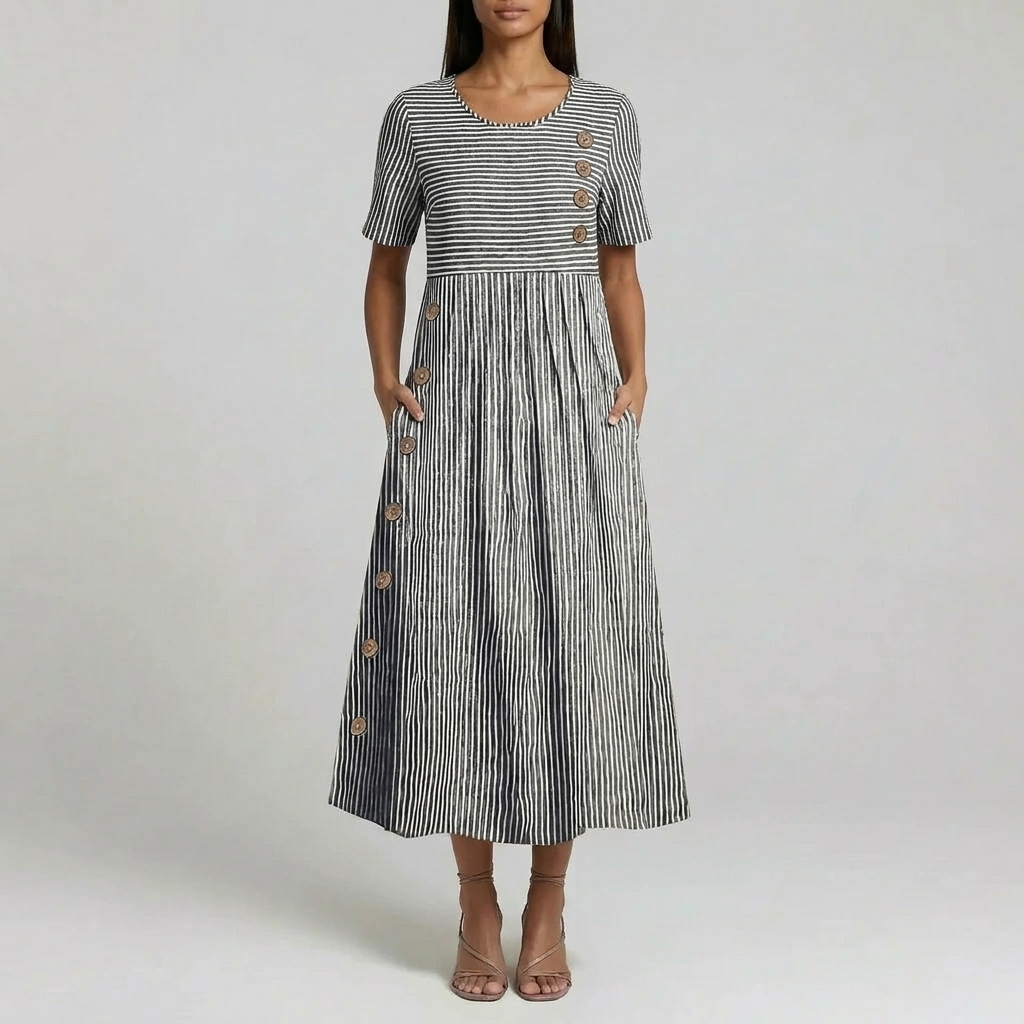 Duvrier | Women’s Striped Midi Dress - Summer Casual Wear