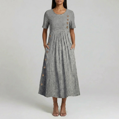 Duvrier | Women’s Striped Midi Dress - Summer Casual Wear