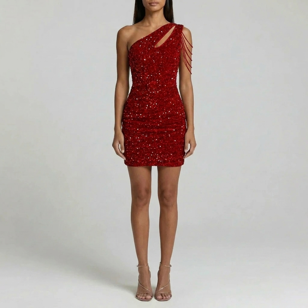 Duvrier | Women’s One-Shoulder Sequin Mini Dress – Elegant Party Wear