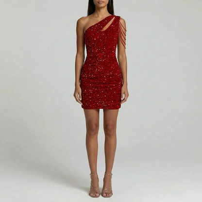 Duvrier | Women’s One-Shoulder Sequin Mini Dress – Elegant Party Wear