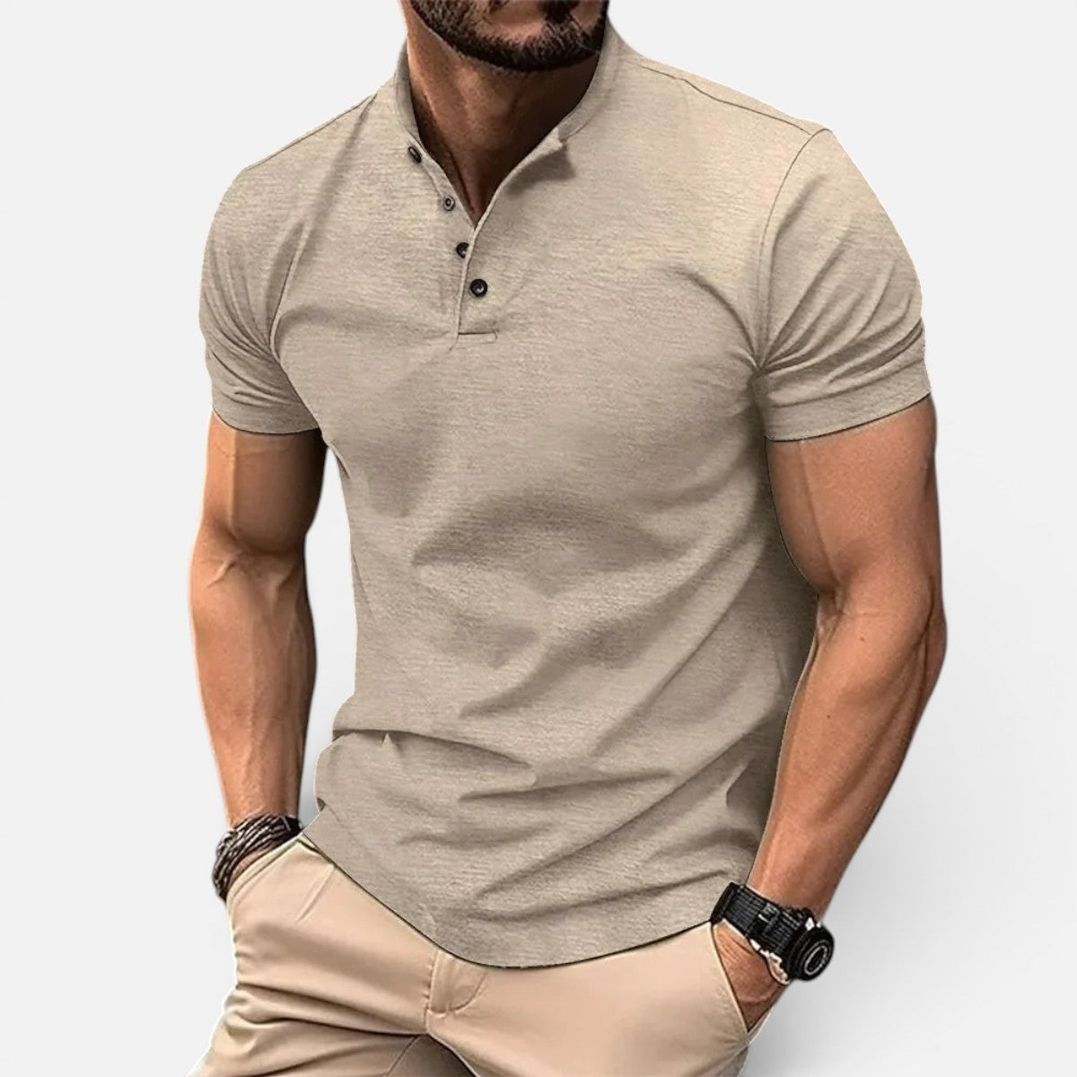 Duvrier | Men's Short Sleeve Henley Polo Shirt