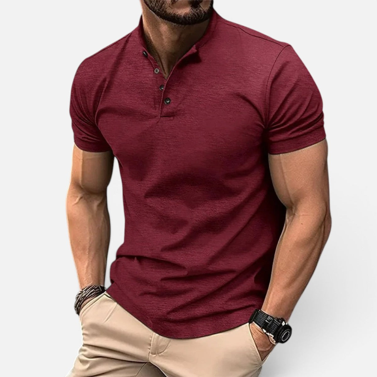 Duvrier | Men's Short Sleeve Henley Polo Shirt