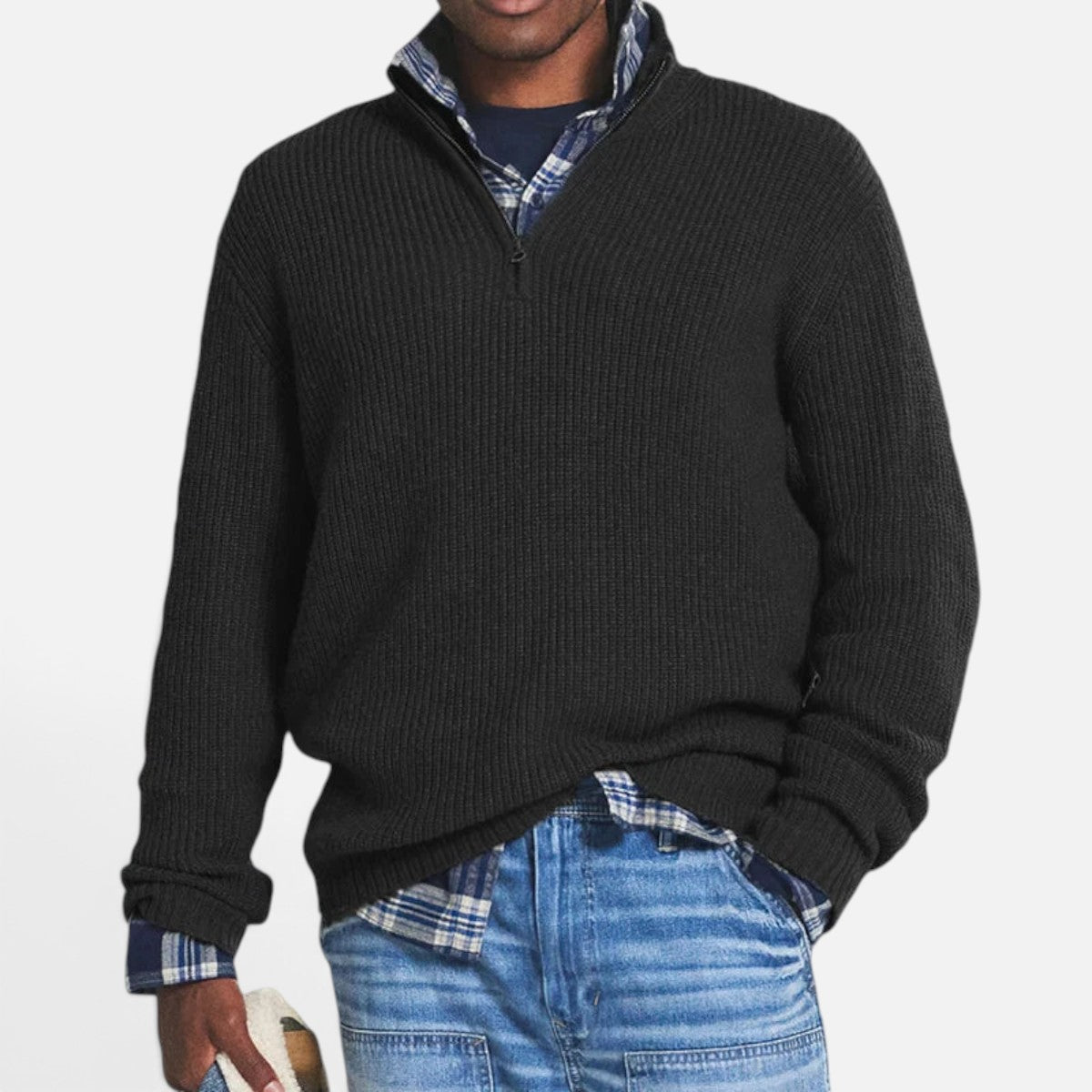 Duvrier | Men's Business Casual Knitted Quarter Zip Jumper