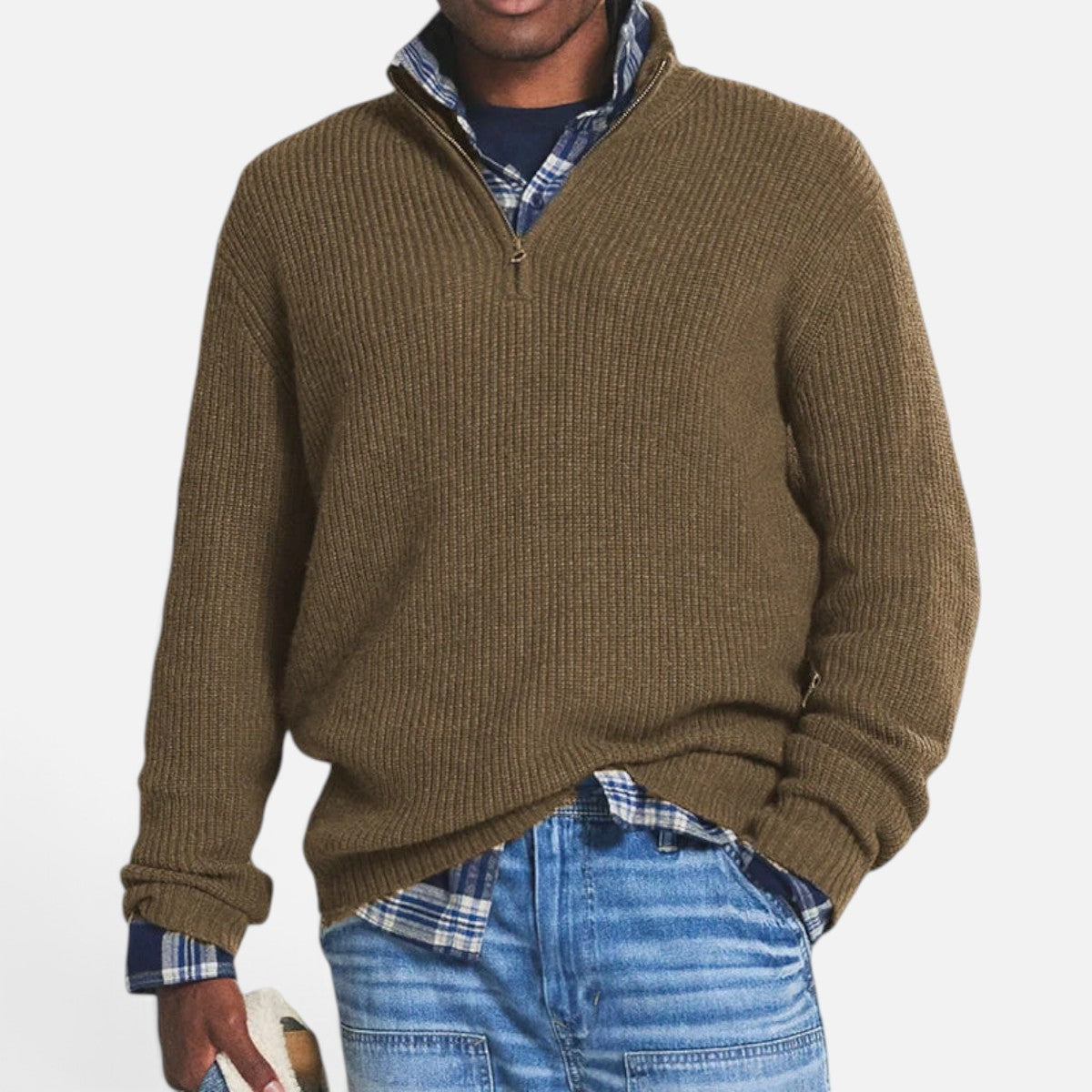 Duvrier | Men's Business Casual Knitted Quarter Zip Jumper