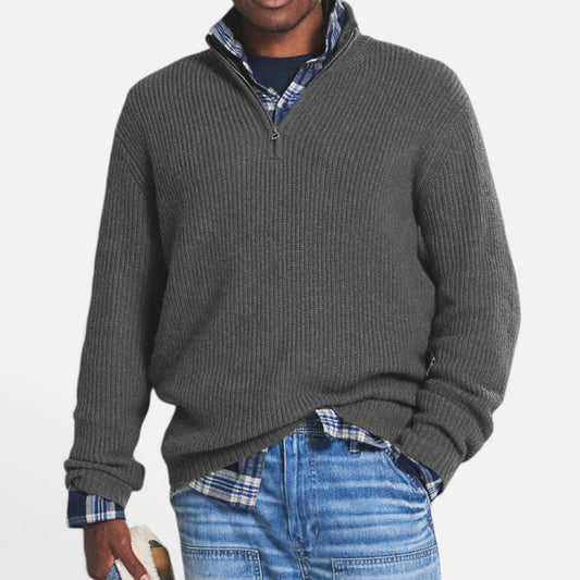 Duvrier | Men's Business Casual Knitted Quarter Zip Jumper