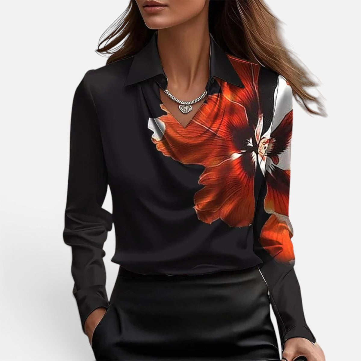Duvrier | Women’s Elegant Shiny Satin Blouse with V-Neck Regular price
