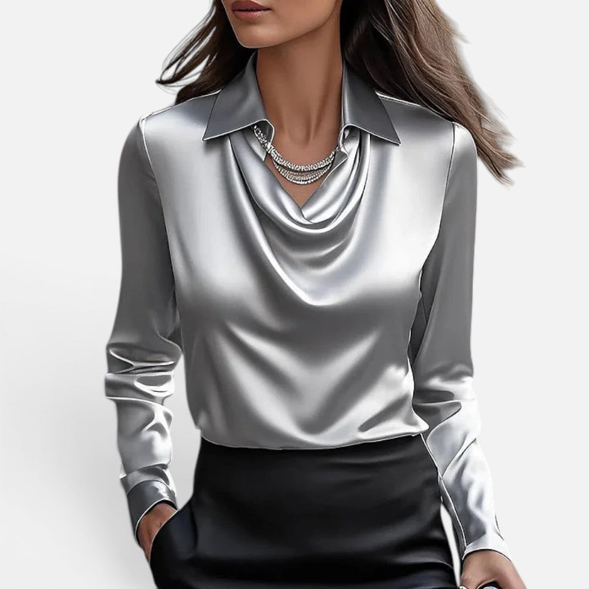 Duvrier | Women’s Elegant Shiny Satin Blouse with V-Neck Regular price