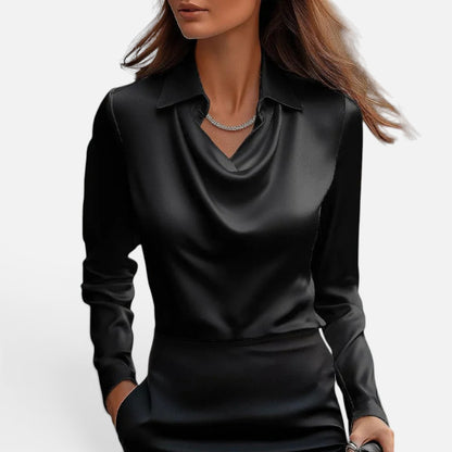 Duvrier | Women’s Elegant Shiny Satin Blouse with V-Neck Regular price