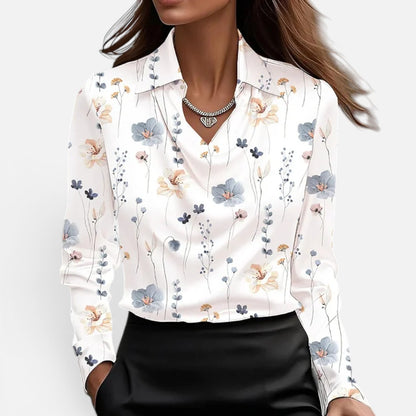 Duvrier | Women’s Elegant Shiny Satin Blouse with V-Neck Regular price