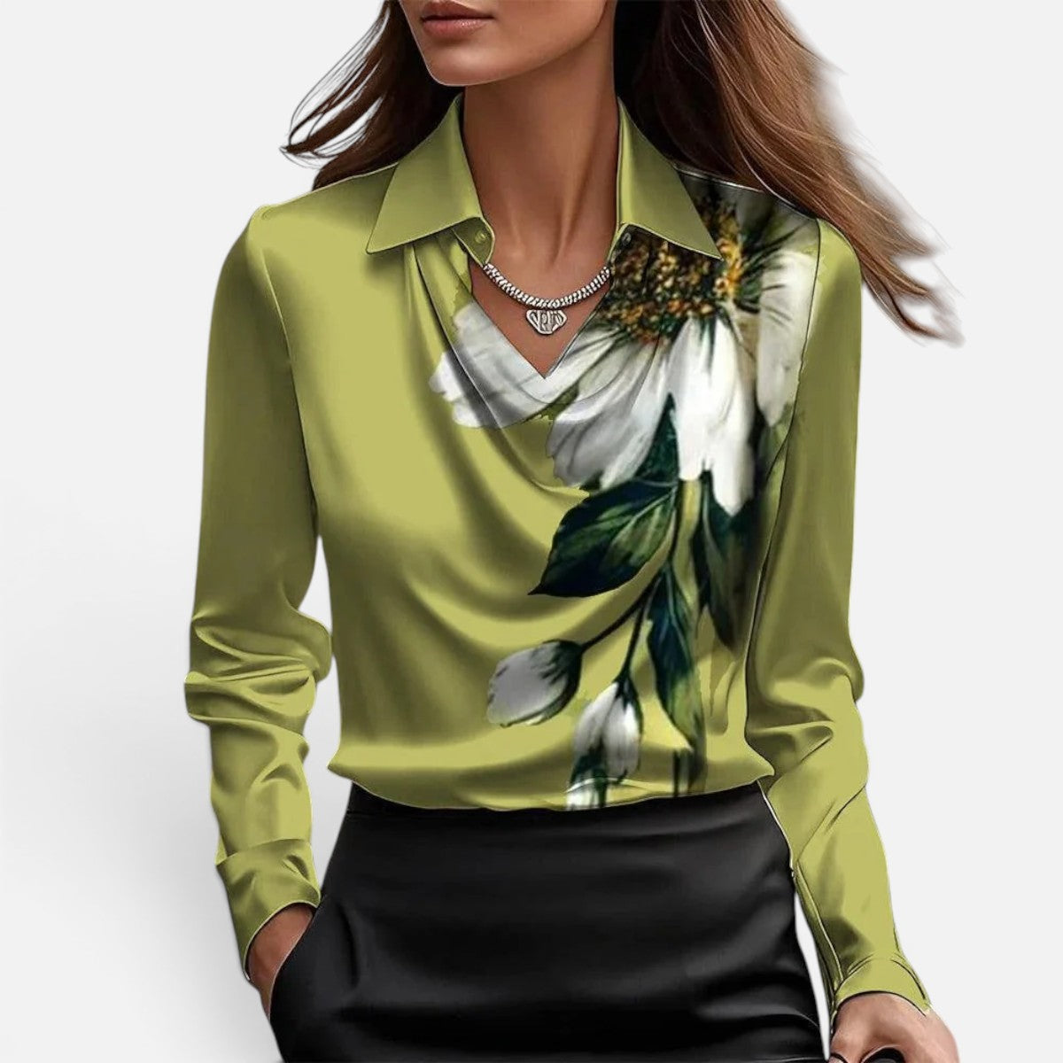 Duvrier | Women’s Elegant Shiny Satin Blouse with V-Neck Regular price