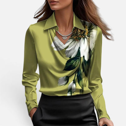 Duvrier | Women’s Elegant Shiny Satin Blouse with V-Neck Regular price