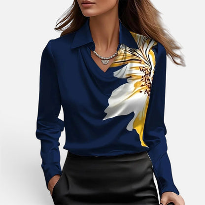 Duvrier | Women’s Elegant Shiny Satin Blouse with V-Neck Regular price