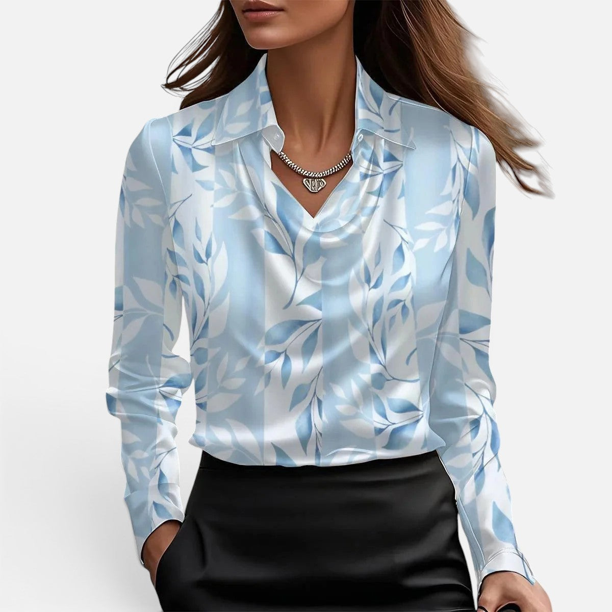 Duvrier | Women’s Elegant Shiny Satin Blouse with V-Neck Regular price