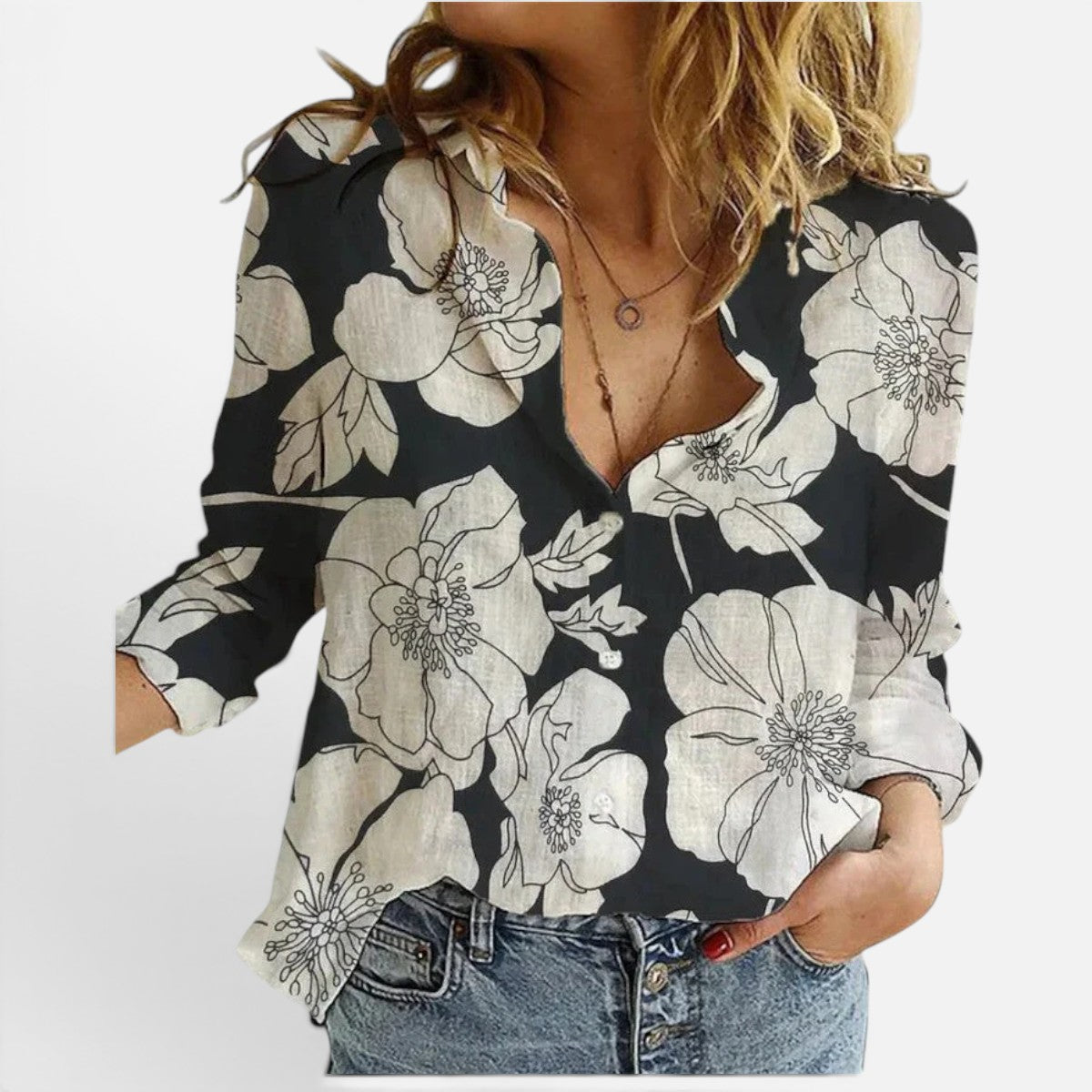Duvrier | Women's Linen Button Down Shirt with Lapel Collar