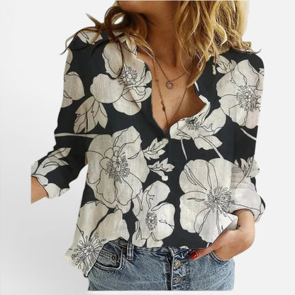 Duvrier | Women's Linen Button Down Shirt with Lapel Collar