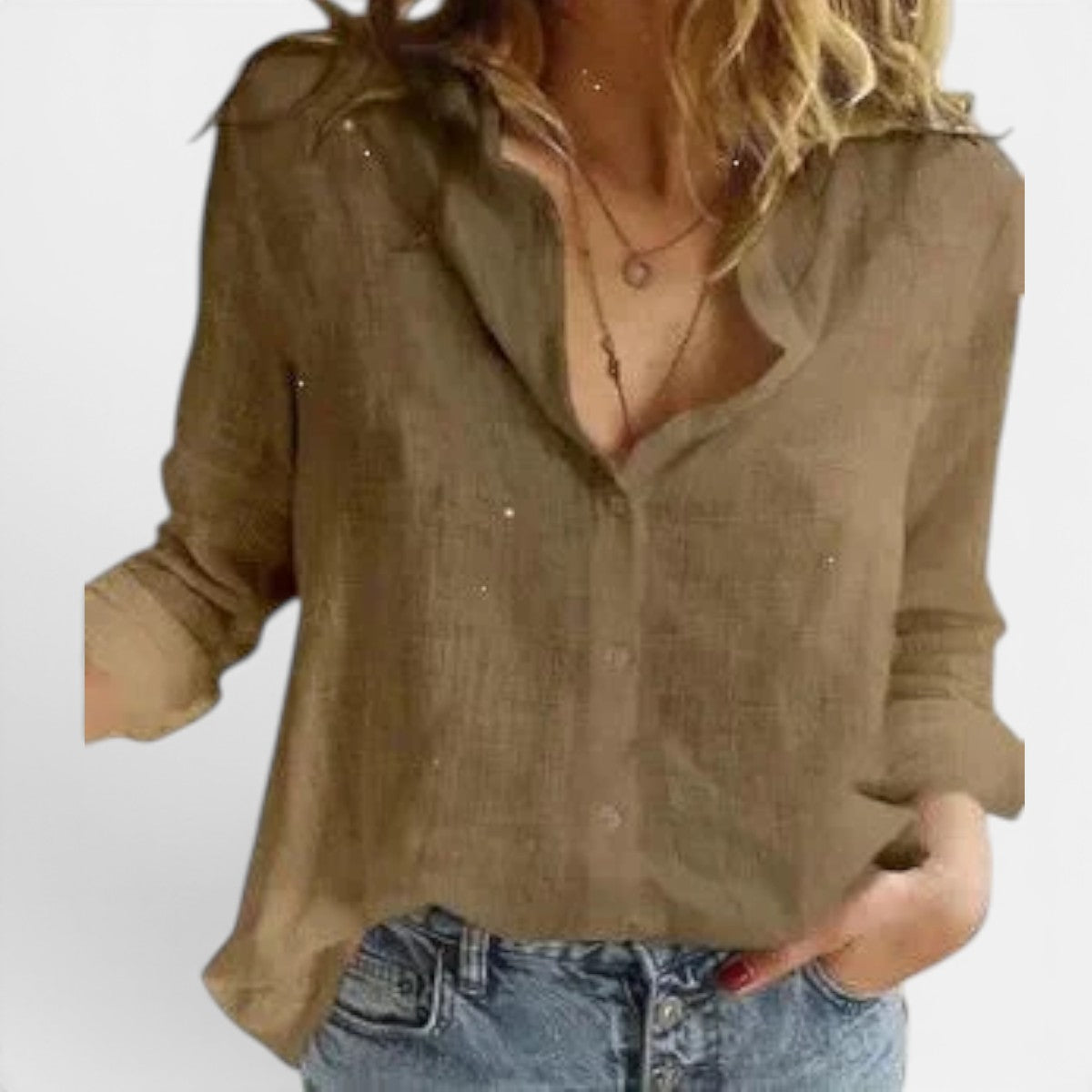 Duvrier | Women's Linen Button Down Shirt with Lapel Collar