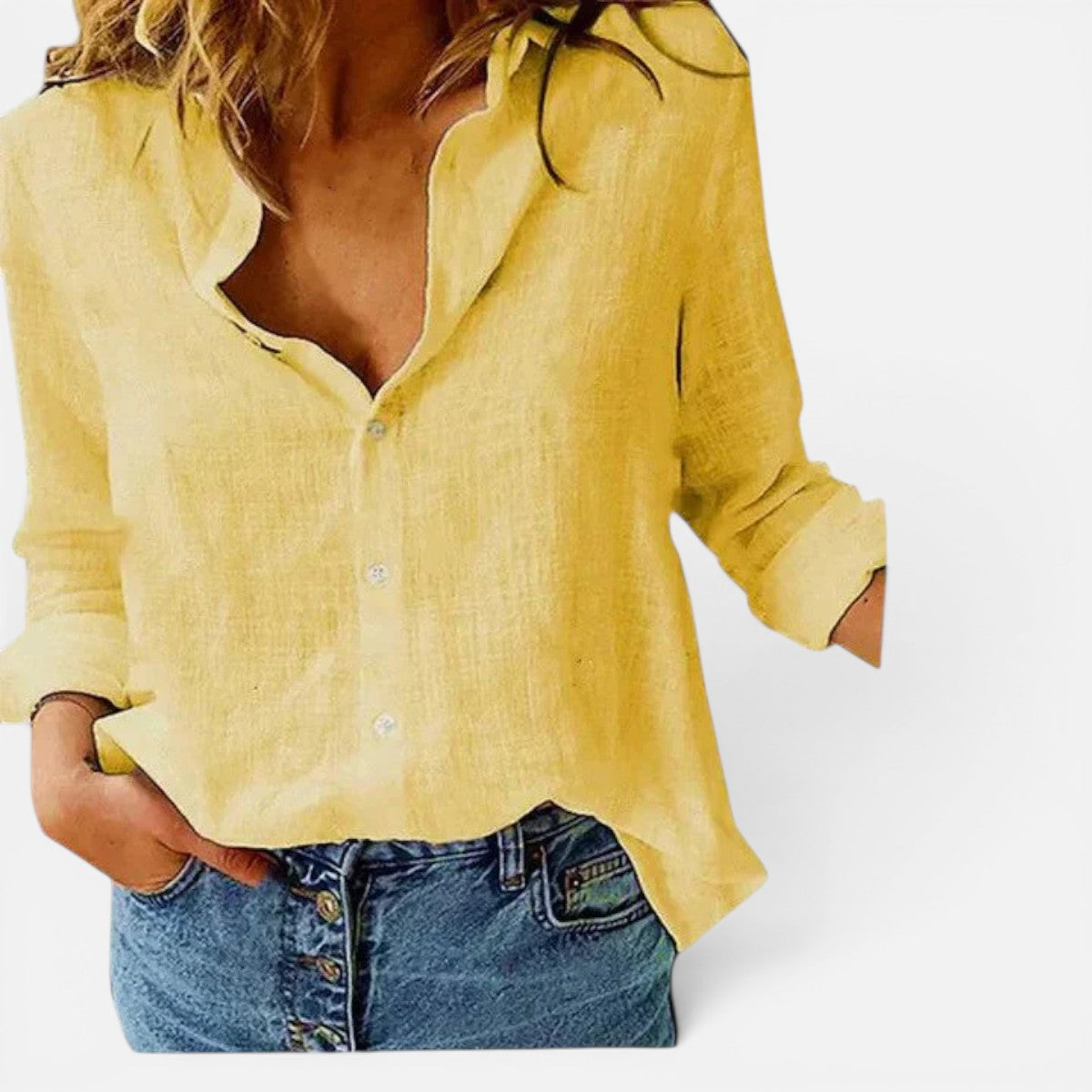 Duvrier | Women's Linen Button Down Shirt with Lapel Collar