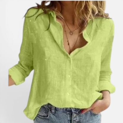 Duvrier | Women's Linen Button Down Shirt with Lapel Collar