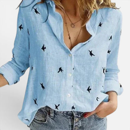 Duvrier | Women's Linen Button Down Shirt with Lapel Collar