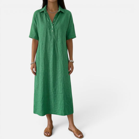 Duvrier | Women’s Casual Cotton Linen Polo Summer Dress With Short Sleeves