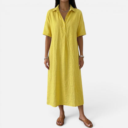Duvrier | Women’s Casual Cotton Linen Polo Summer Dress With Short Sleeves