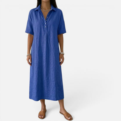 Duvrier | Women’s Casual Cotton Linen Polo Summer Dress With Short Sleeves