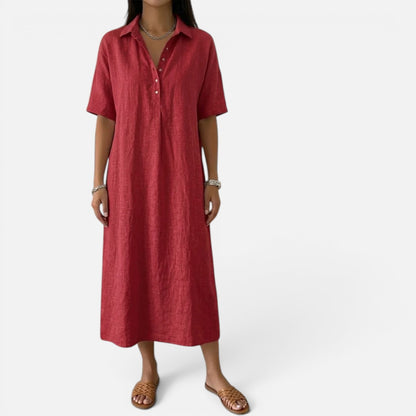 Duvrier | Women’s Casual Cotton Linen Polo Summer Dress With Short Sleeves